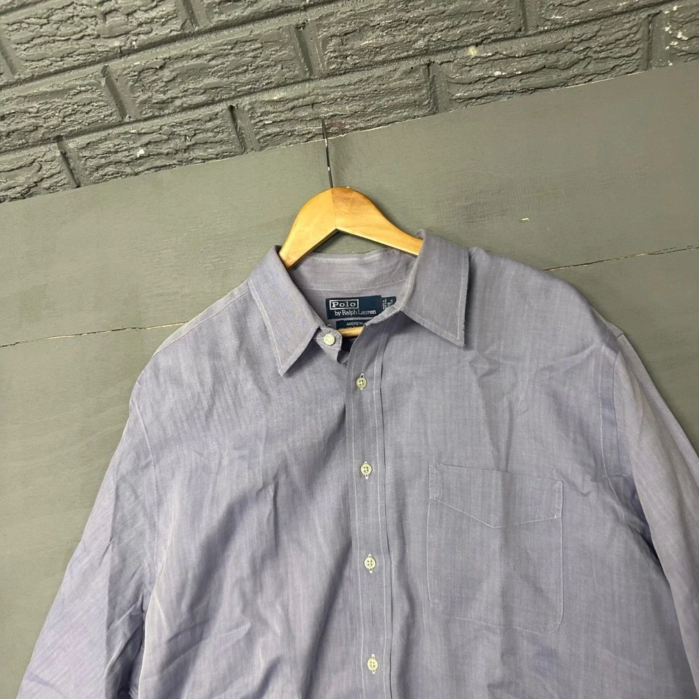 Polo Ralph Lauren Andrew Shirt Mens 18 34/35 Purple Herringbone 100% Cotton L/S